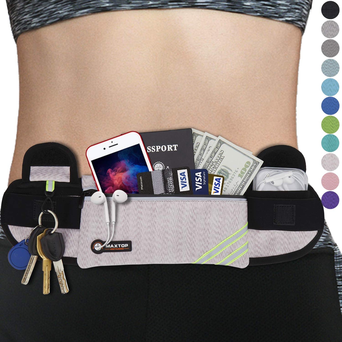 Running Belt Fanny Pack for Women,Jogging Phone Holder Men,Water Resistant Workout Waist Pack Bag,Reflective Belt Bag for Fitness, Exercise, Hiking,Travel,Running Gifts for Father BoyFriends