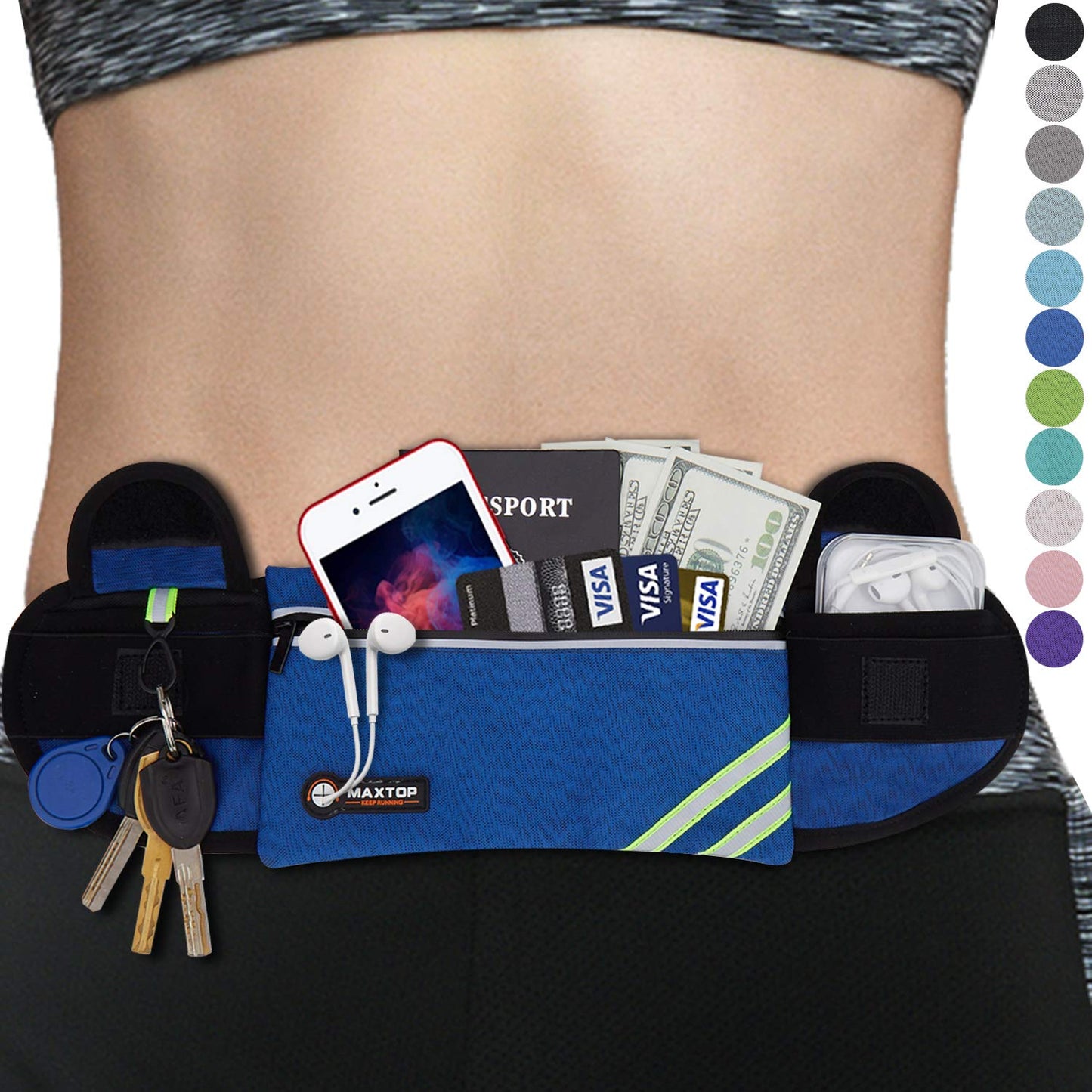 Running Belt Fanny Pack for Women,Jogging Phone Holder Men,Water Resistant Workout Waist Pack Bag,Reflective Belt Bag for Fitness, Exercise, Hiking,Travel,Running Gifts for Father BoyFriends