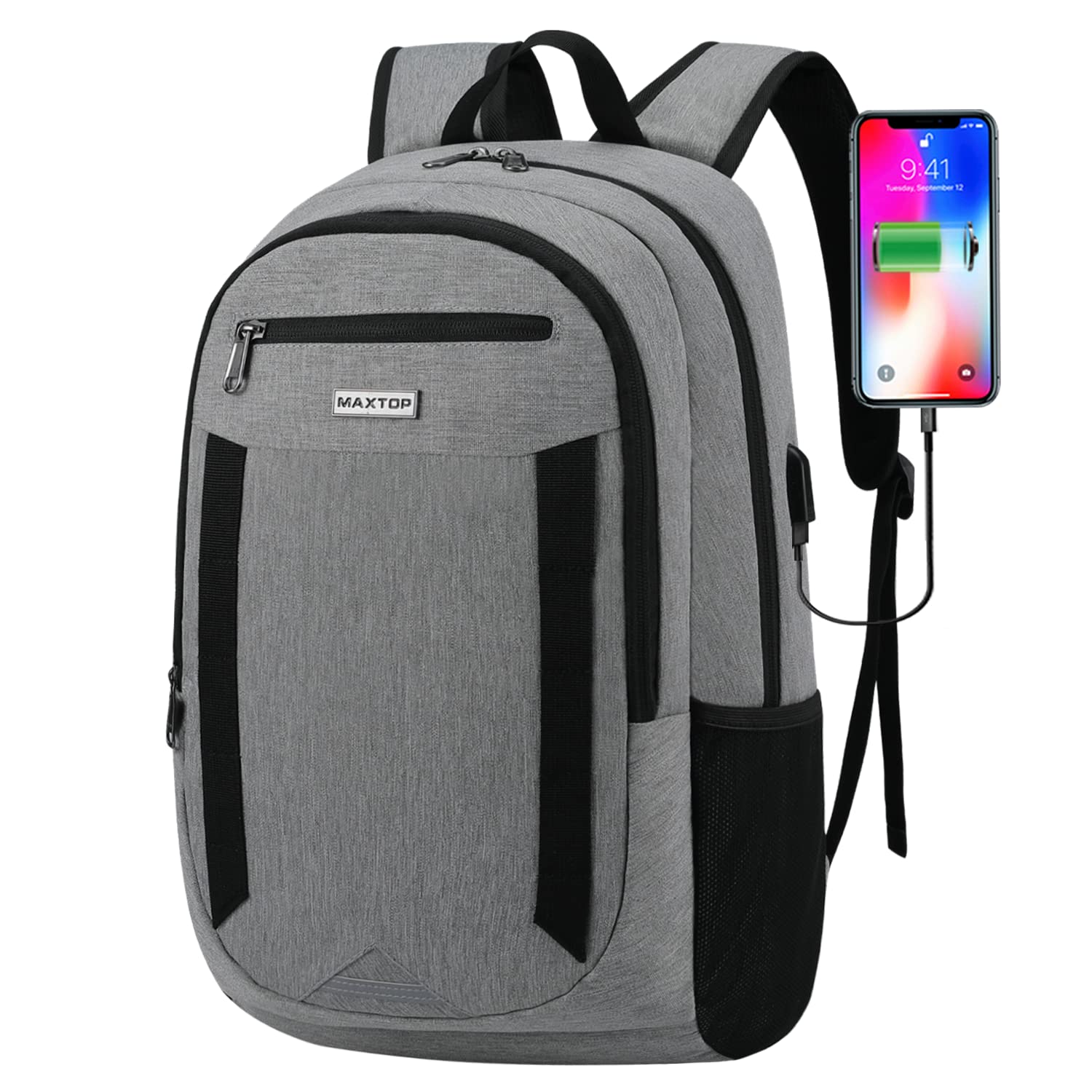 MAXTOP Laptop Backpack Business Computer Backpacks with USB Charging P