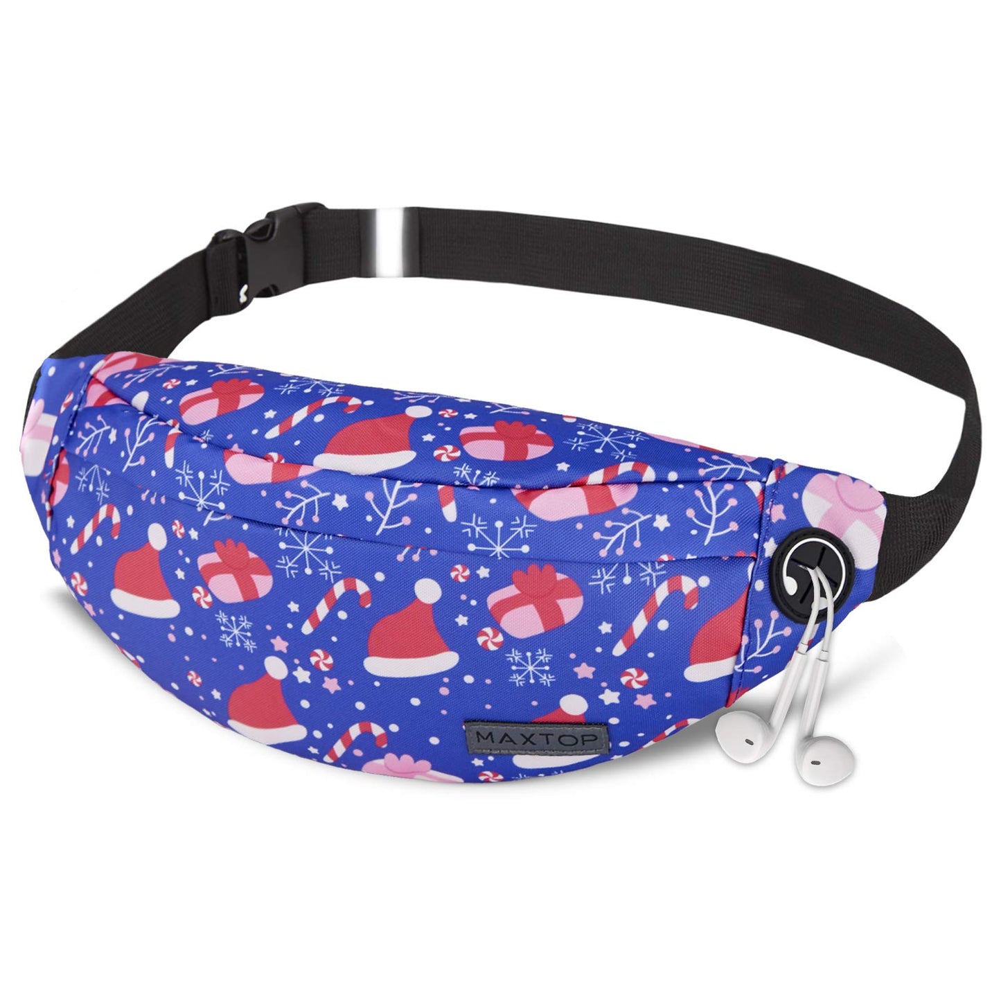 MAXTOP Small Fanny Pack for Men Women - Waist Pack Bag with Headphone Jack and 3-Zipper Pockets Adjustable Strap for Outdoors Traveling Casual Running Hiking Festival Thanksgiving Gifts