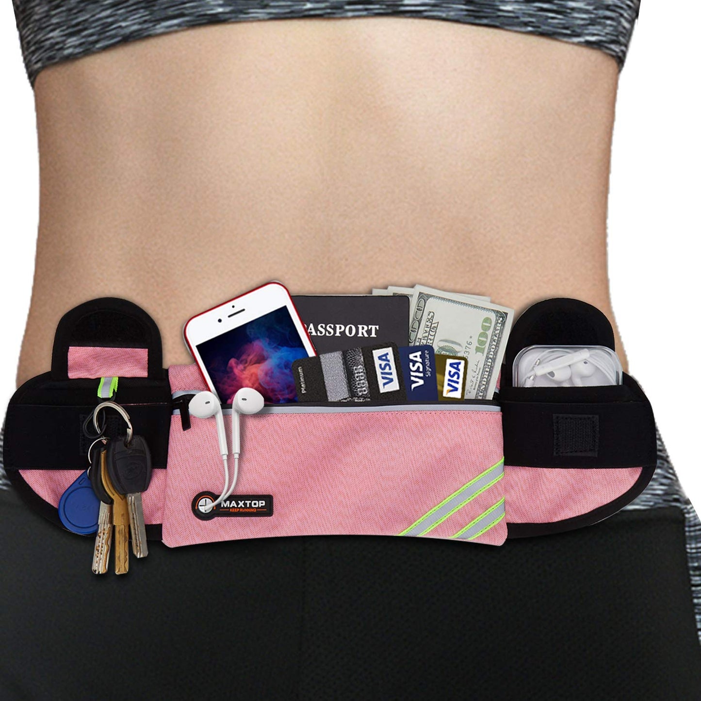 Running Belt Fanny Pack for Women,Jogging Phone Holder Men,Water Resistant Workout Waist Pack Bag,Reflective Belt Bag for Fitness, Exercise, Hiking,Travel,Running Gifts for Father BoyFriends